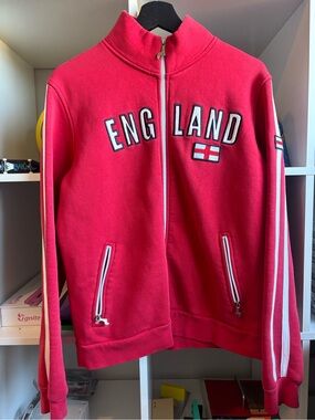Men’s  Red England Track Jacket with Flag Patch